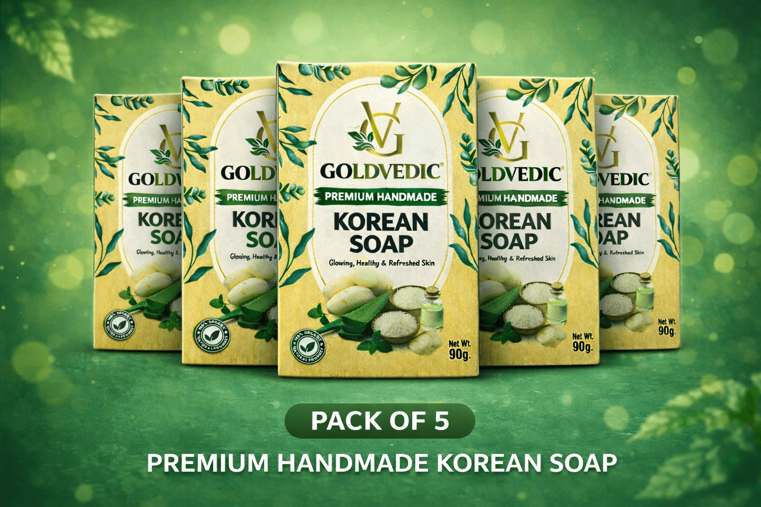 Korean Beauty Soap | Skin Brightening, Glass Skin Glow & Smooth Skin Bath Soap | Pack of 5 | 450g